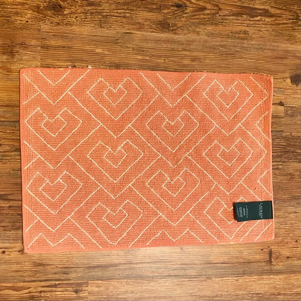 🪶Boho RALPH LAUREN Coral~Pink Geometric Cotton Bath Rug-17” x 25”
